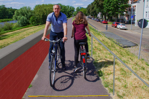 Durch die geplante Sanierung des östlichen Elbdeichs wird diese Strecke jedoch zu schmal sein für eine gemeinsame Nutzung von Jogger*innen, Fußgänger*innen und Radfahrer*innen